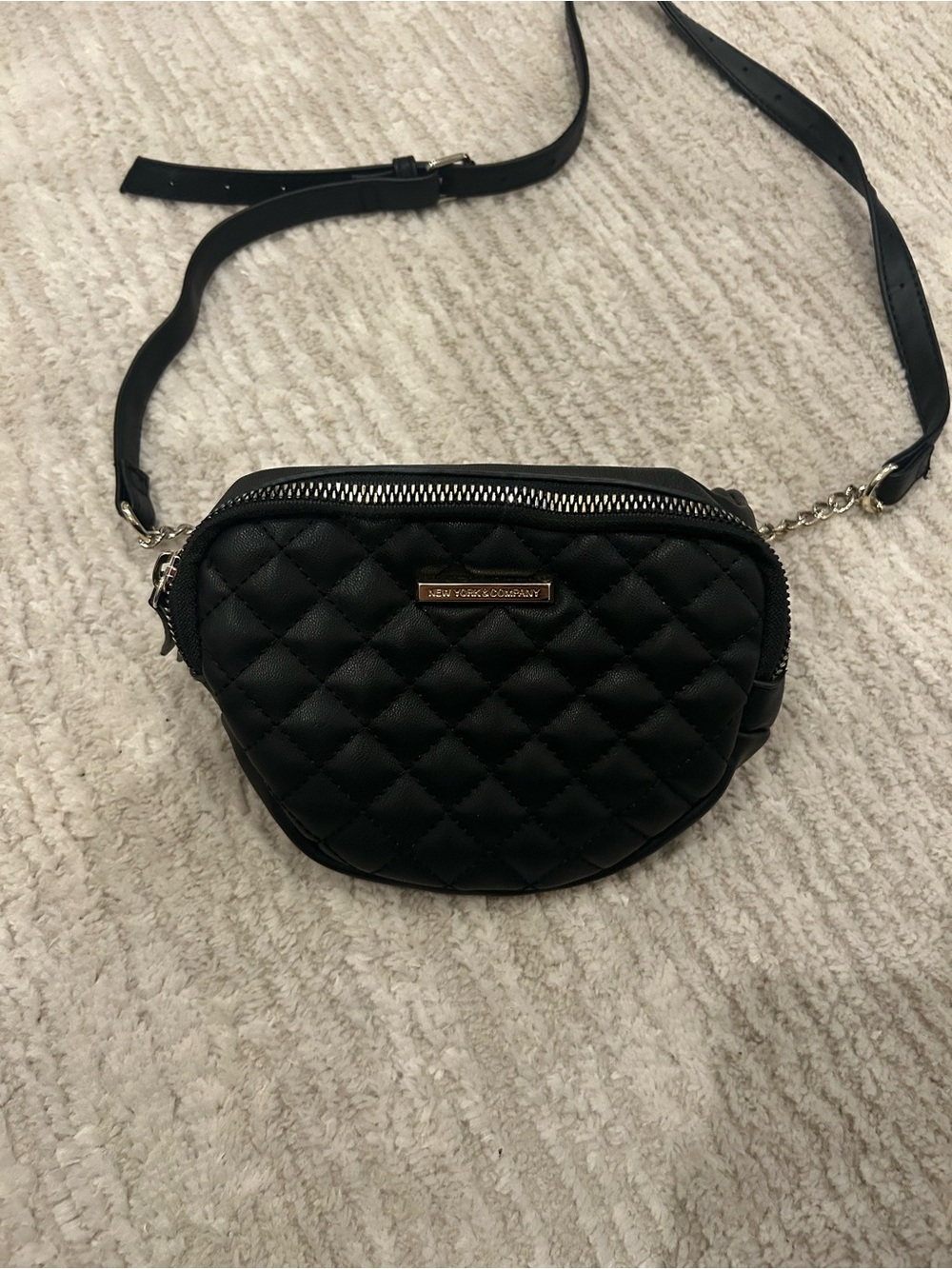 New York & Company Black Quilted Mini Crossbody Bag with Gold Accent
